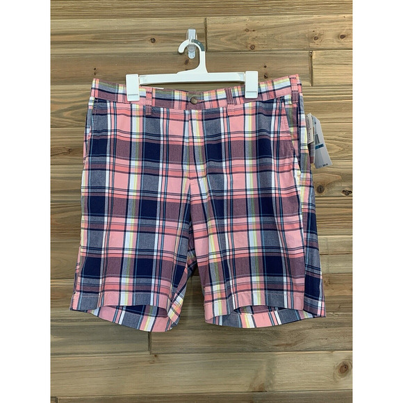 NWT NAUTICA Classic Fit Shrimp Pink Blue Dress Casual Deck Shorts Men's Size 36 - Picture 1 of 11
